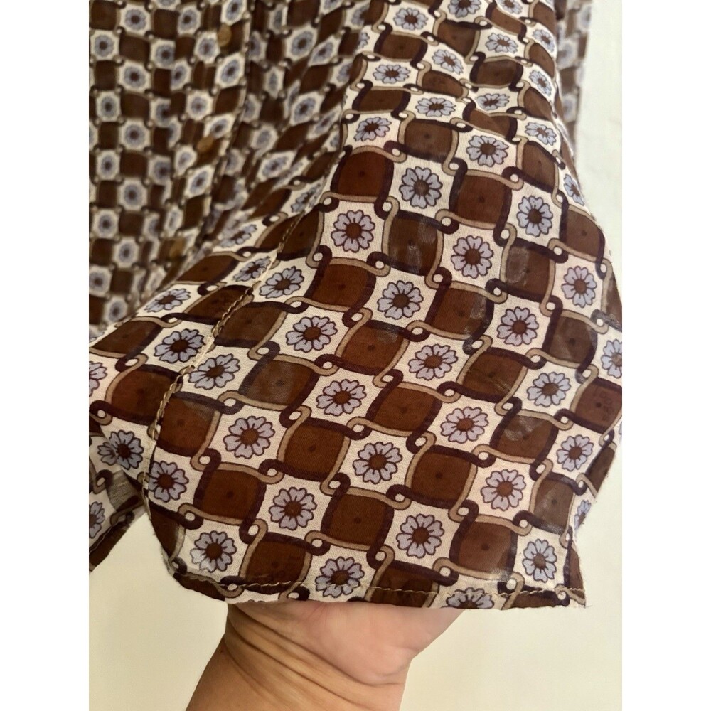 Silk Blend Retro Geo Print Blouse Designer Robert In’t Veld Italy Brown Sz M/L - Picture 4 of 10